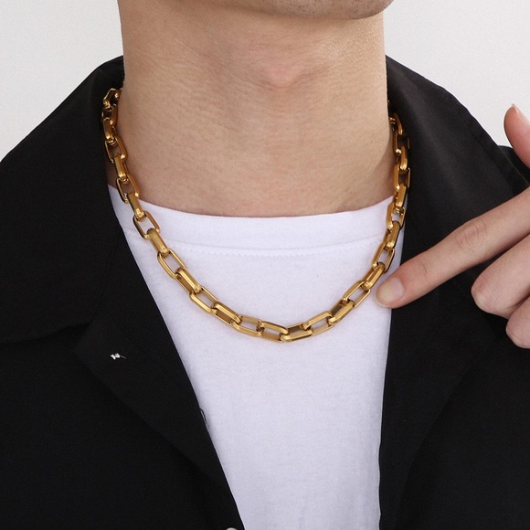 18K Gold Plated Diamond Cut Chain Necklace*Statement Jewelry*Waterproof Chunky - Picture 6 of 7